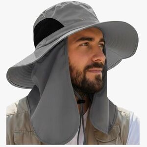 Unisex Gray Sun Protection Hat removable flaps, Fishing Hiking Gardening Safari
